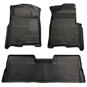 Ford F-350 Super Duty Floor Liners - Front + Rear - Husky Liners - WeatherBeater Combo - Black - `08-`10